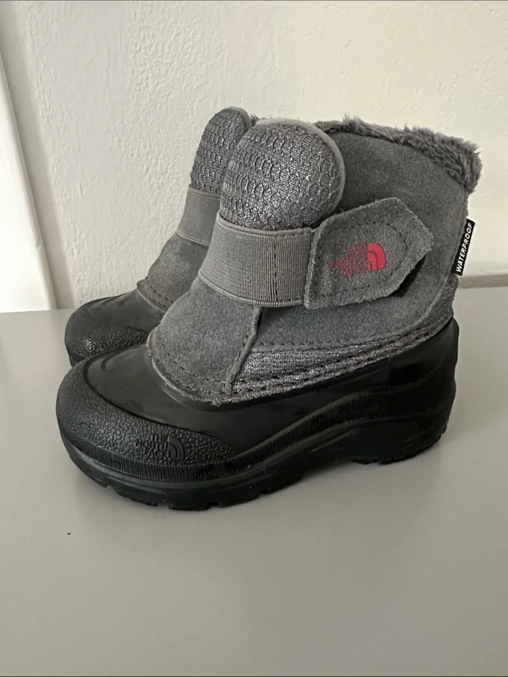 The North Face Kids Gray Waterproof Snow Boots with Hook-and-Loop Strap